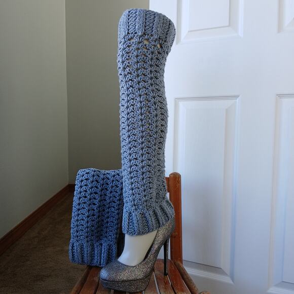 Oxford Grey Leg Warmers OSFM crochet warm thick chunky over knee dance premade - Picture 2 of 9